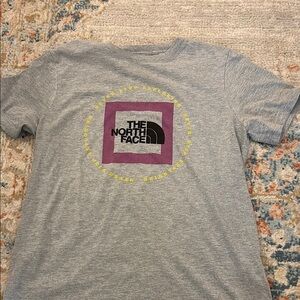 The North Face Heather Gray Tee with Purple and Yellow Accents